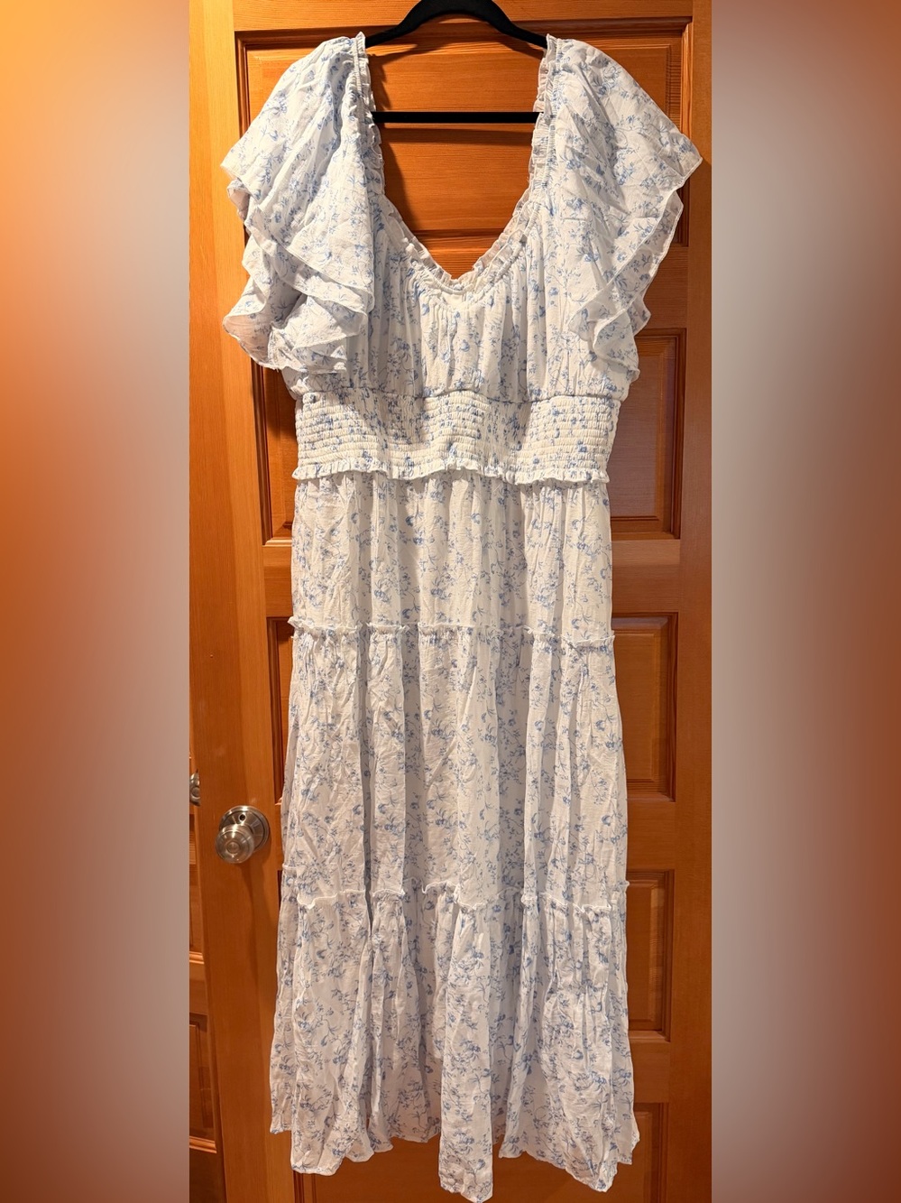ARULA White Dress with Light Blue Floral Print